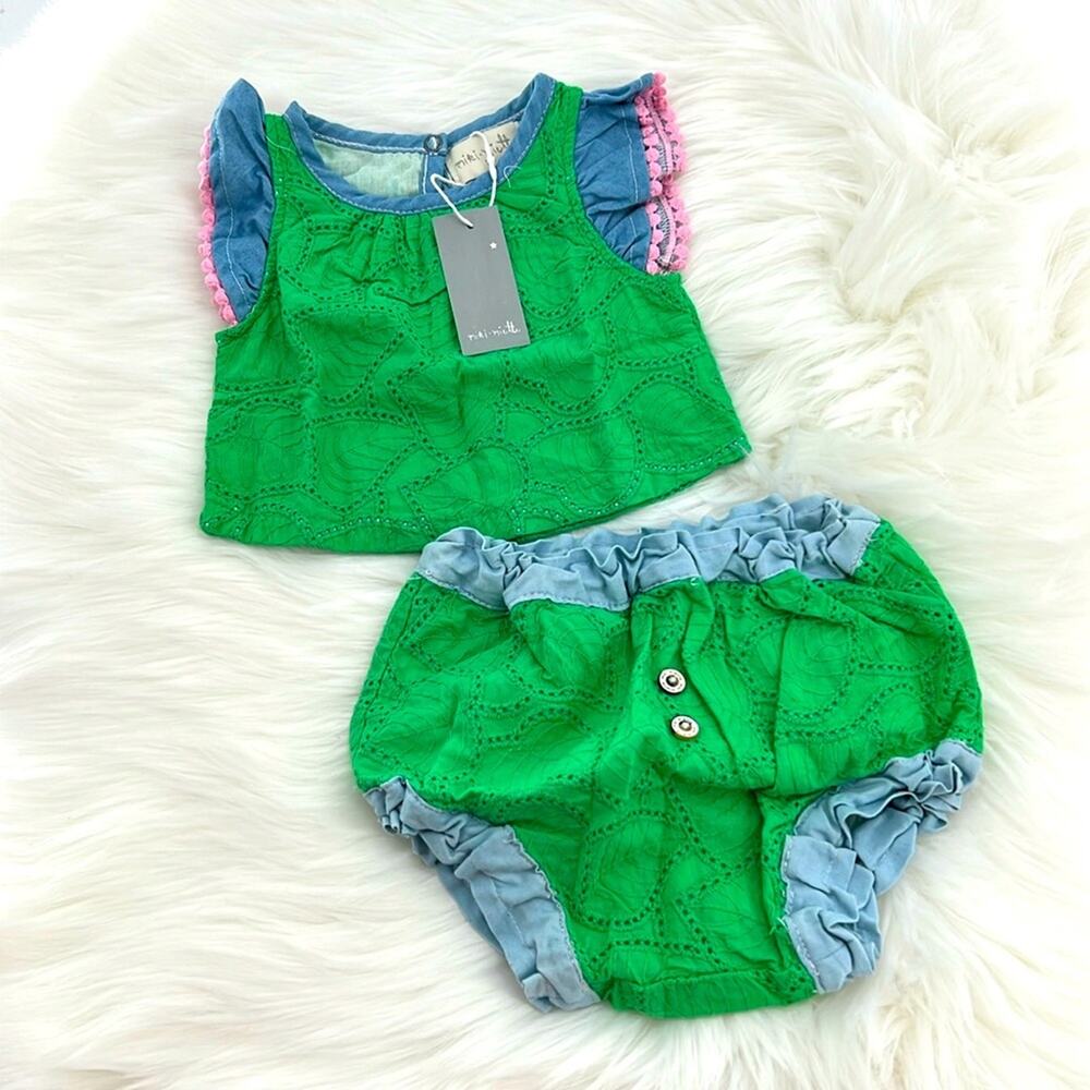 Miki Miette Ipanema Eyelet 2pc Baby Girl Set - Green - 6 Months - New with tags
